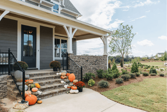 fall decor for front porch with stairs