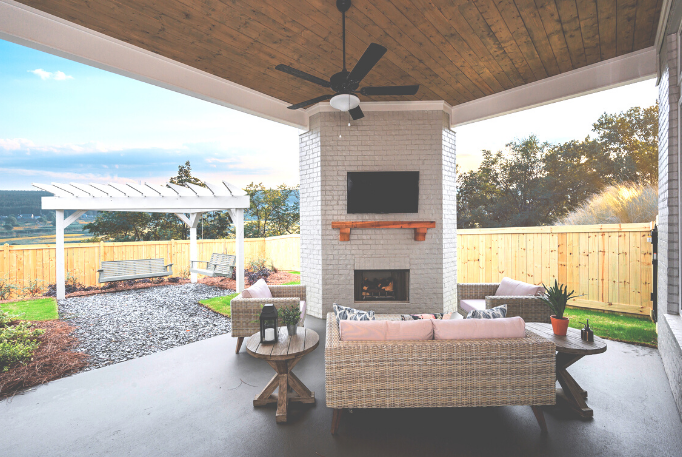 white brick outdoor fireplace 